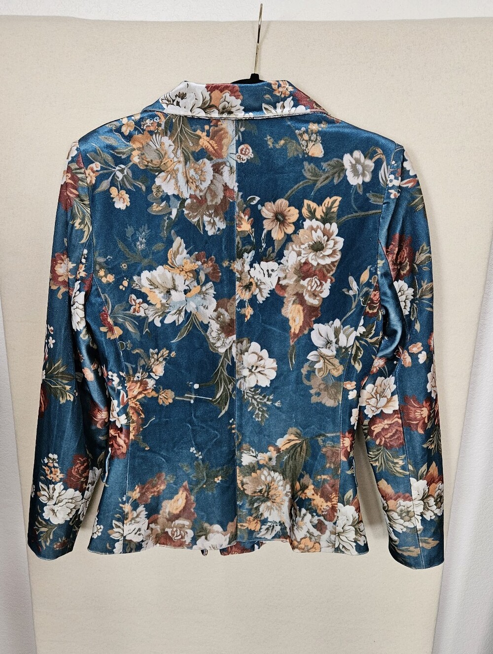NWT FuTario Vintage Teal Floral Velvet Tailored Blazer Size Medium - Picture 4 of 11